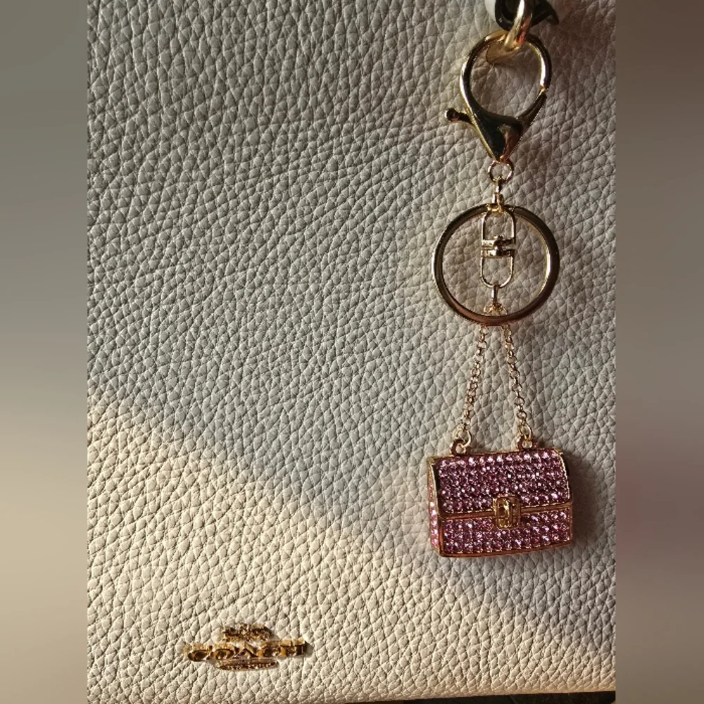 Gold and Pink Rhinestone Purse Keychain